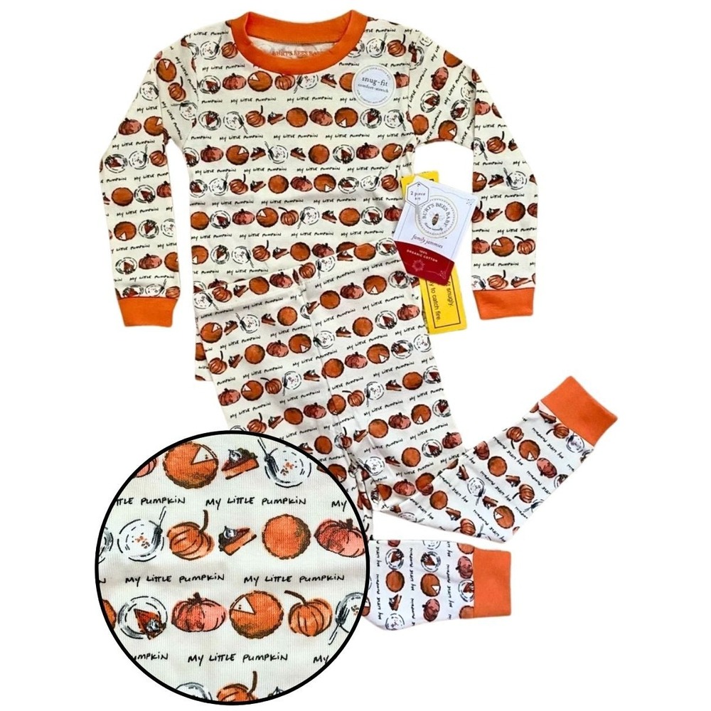 NWT Burt's Bees Kids My Little Pumpkin Organic Cotton Pajama Set 4Y